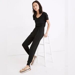 Madewell MWL Breeze Drawstring Short-Sleeves Jumpsuit Black Women